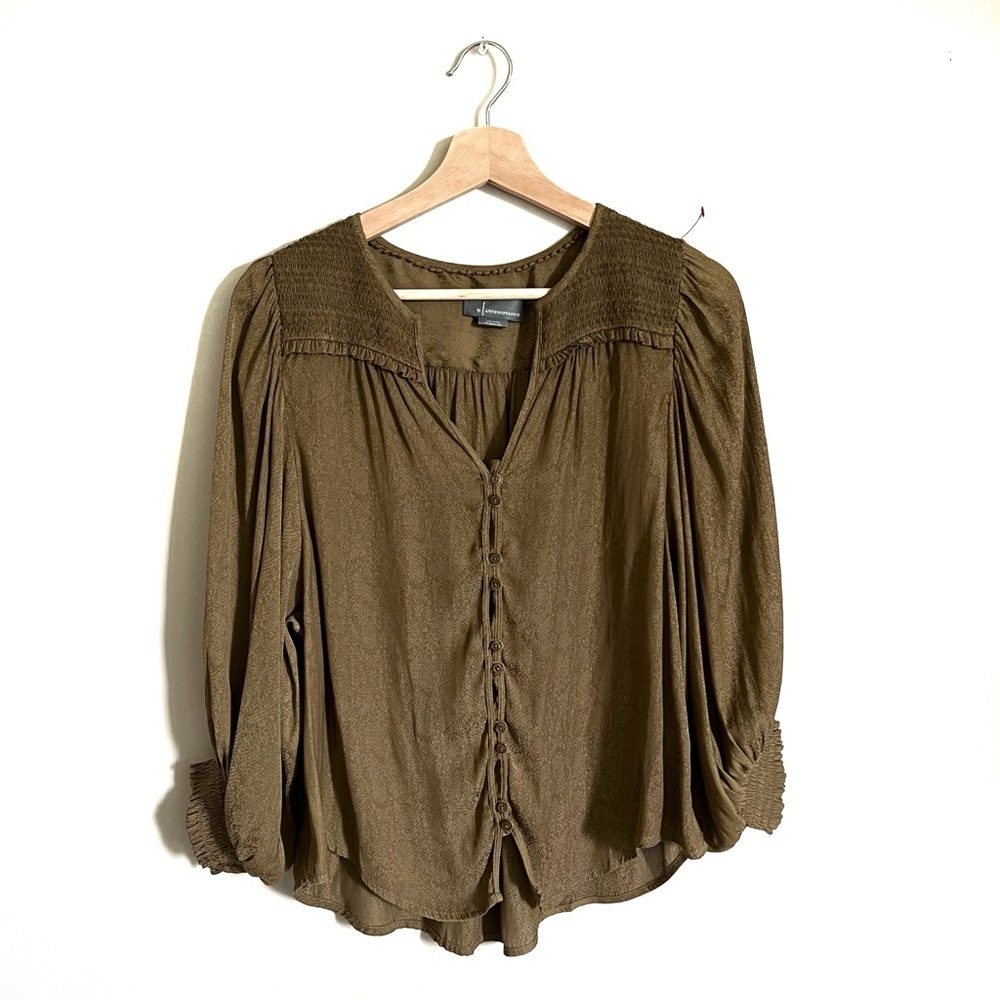 Anthropologie Cacee Jacquard Peas Button Down Balloon Blouse Womens S Oversized - Picture 3 of 9